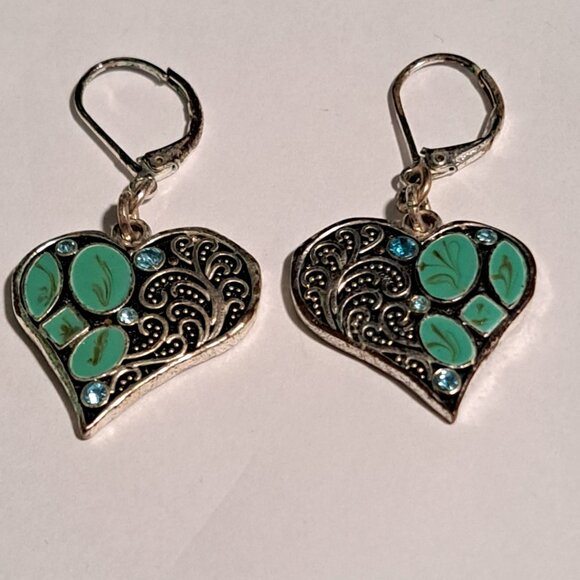 Jewelry - heart earrings silver and turquoise color